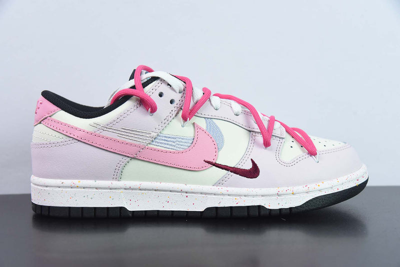 Tênis Dunk Low – Modelo “Multiple Swooshes” (Rosa Sail/Preto) – Custom Exclusivo